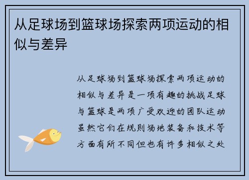 从足球场到篮球场探索两项运动的相似与差异